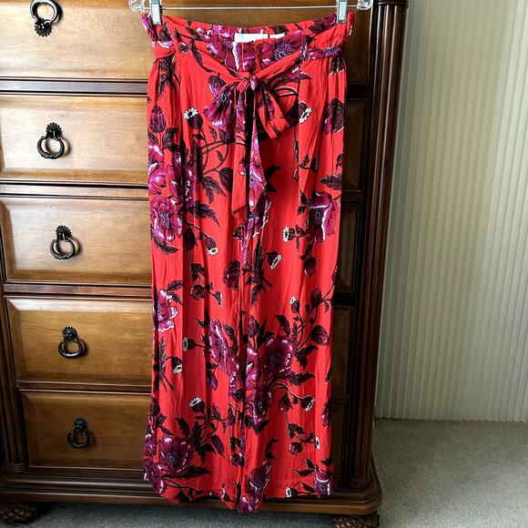Ettitwa Anthropologie Margo Red Floral Wide leg Flowy Pants Trousers Size 8 - Picture 3 of 9